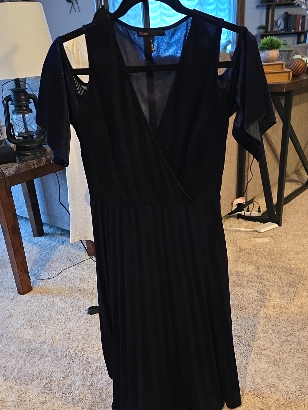 Maje Black Cold-Shoulder Wrap Midi Dress